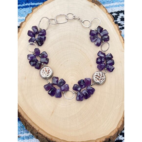 Deb Guyot Signed Amethyst Necklace Sterling Silver Beaded - Picture 3 of 7